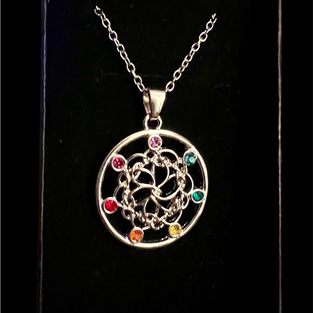 Sterling Silver Multicolor chakra gemstone Pendant Necklace NWT